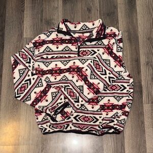 WOMENS-  Geometric  Pattern Quarter-Zip Sweater - White & Red